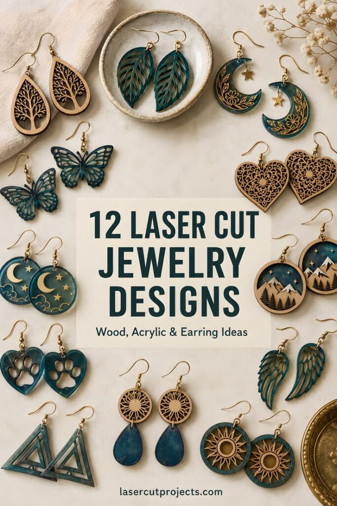 12 Laser Cut Jewelry Designs for Handmade Earrings Discover 12 laser cut jewelry designs for unique handmade accessories, including wooden earrings, acrylic earrings, floral motifs, butterflies, celestial shapes, geometric dangles, and personalized ideas. Find inspiration for your next laser cut earring or jewelry project. #LaserCutJewelry #LaserCutEarrings #JewelryMaking