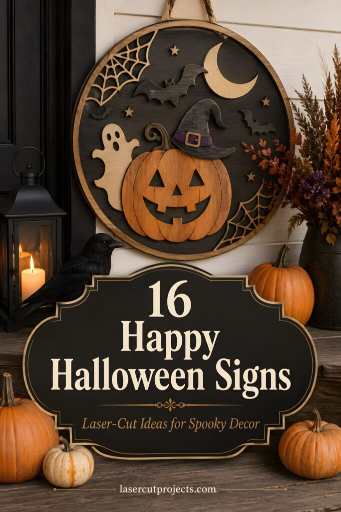16 Happy Halloween Signs to Laser Cut Before October Decorating Happy Halloween signs are easier to plan when you already know which designs work well for doors, porches, mantels and party spaces. Save these 16 laser-cut ideas featuring pumpkins, ghosts, witches, haunted houses and layered Halloween door signs so you can choose a project before October decorating begins