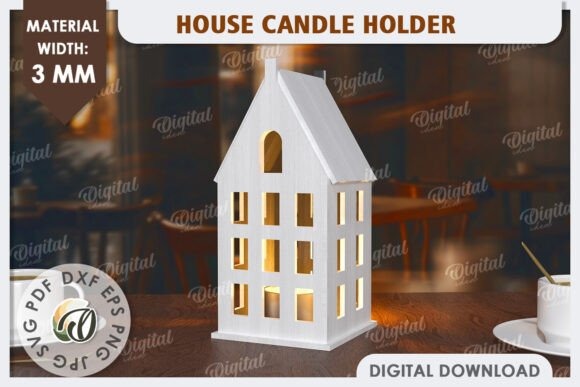 3D Laser Cut Decorative House — laser cut decor ideas White 3D laser cut decorative house candle holder with multiple windows on a wooden surface — laser cut decor ideas