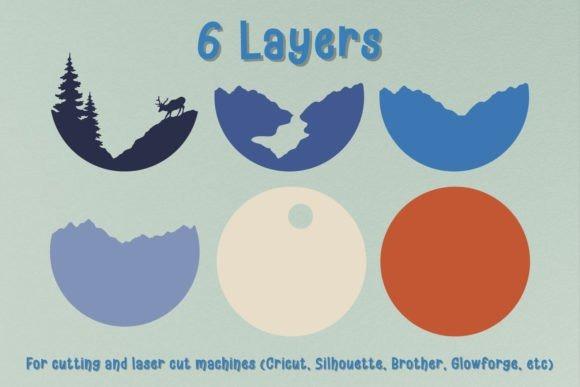 Layered Wooden Laser Cut Wall Decor Six layered wooden laser cut shapes for mountain and forest wall decor showing pine trees and — wooden laser cut wall decor