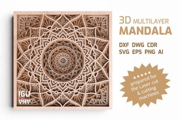 Wooden Laser Cut Wall Decor 3D layered wooden mandala laser cut wall art with intricate radial pattern — wooden laser cut wall decor