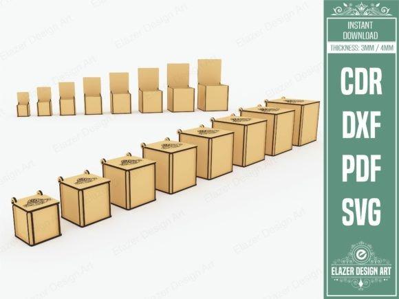Laser Cut Wood Box Set Set of laser cut wood boxes in various sizes arranged in two rows
