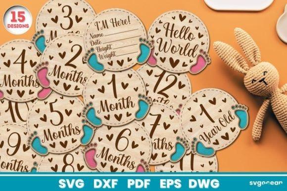 Laser Cut Card Baby Milestones Laser cut baby milestone cards and personalized newborn announcement design with months and details — laser cut card