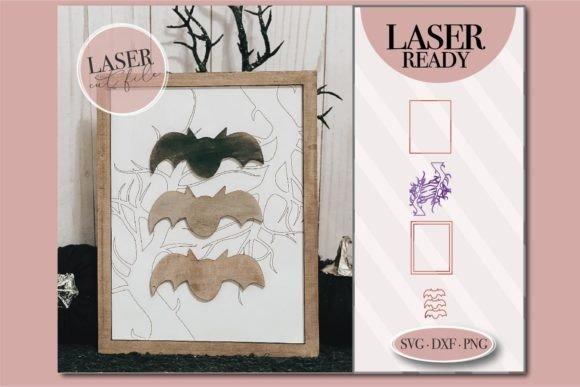 Halloween Laser Cut Bat Decor — Halloween laser cut wall decorations Halloween laser cut wall decorations featuring three hanging bat silhouettes in black and brown tones