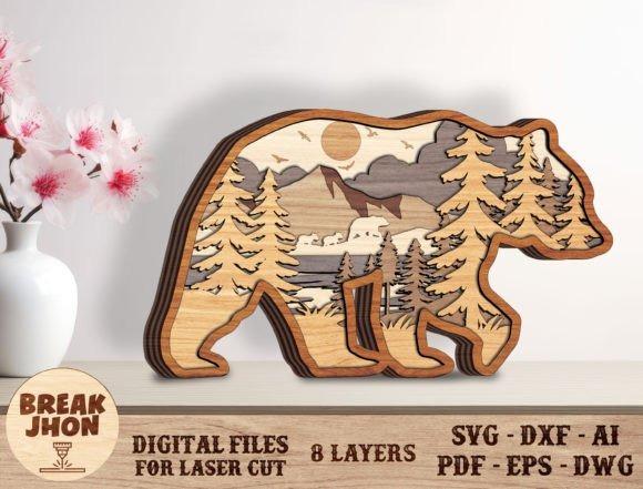 Wooden Laser Cut Wall Decor Bear and cub silhouette wooden laser cut wall decor for rustic woodland interior