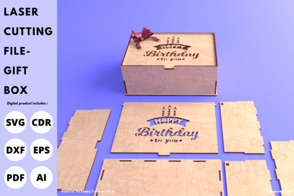 Birthday Laser Cut Gift Box — laser cut gift box designs Laser cut gift box designs showing a birthday-themed wooden box with engraved Happy Birthday message and cut-out parts