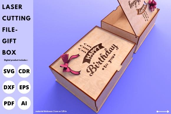 Laser Cut Birthday Gift Box — laser cut gift box designs Laser cut gift box designs featuring a wooden birthday gift box with engraved Happy Birthday message and decorative bow
