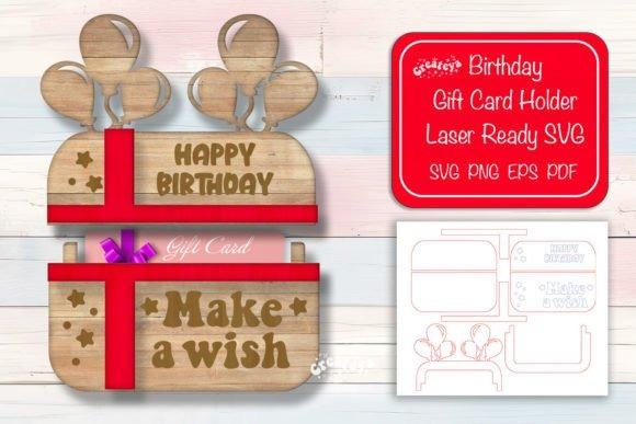 Layered Laser Cut Card Holder Layered birthday laser cut gift card holder with Happy Birthday design and Make a Wish phrase — laser cut card