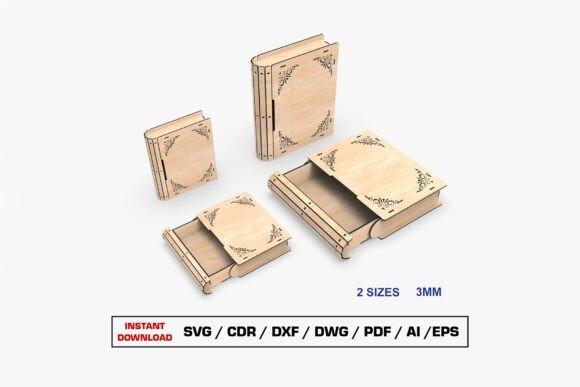 Laser Cut Wood Box Designs Laser cut wood box designs resembling books with drawer-style compartments in two sizes