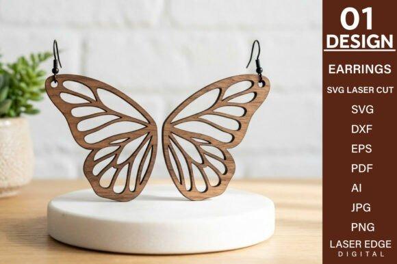 Laser Cut Jewelry Butterfly Earrings Laser cut jewelry wooden butterfly filigree earrings with intricate symmetrical wing patterns