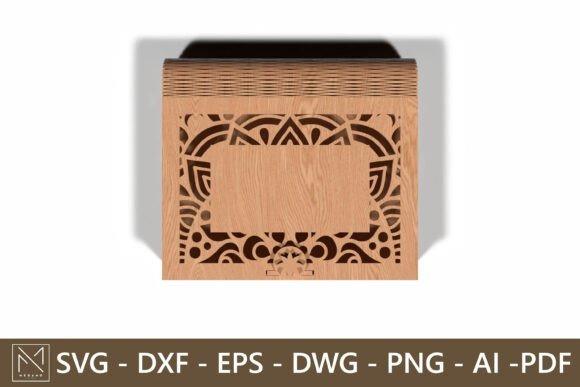 Mandala Laser Cut Jewelry Box Laser cut jewelry box with intricate mandala pattern on lid made from light wood with dark backing