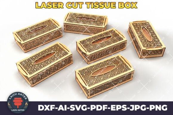 Laser Cut Tissue Box Designs — tissue box laser cut Six laser cut tissue boxes with intricate decorative patterns in wood for tissue box laser cut projects