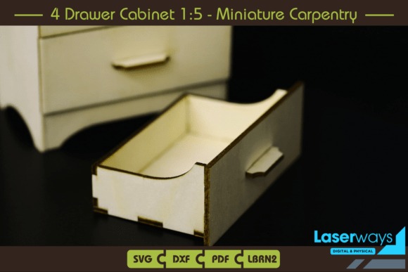 Laser Cut Jewellery Box with Drawers Laser cut jewellery box with four drawers made from light-colored wood, showing one open drawer with handle