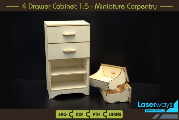 Laser Cut Jewellery Box with Drawers Laser cut jewellery box with four drawers made from light-colored wood, shown against a black background