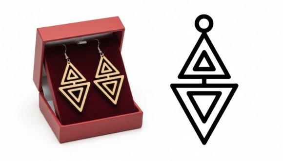 Laser Cut Jewelry Triangle Earrings Laser cut jewelry geometric triangle earrings with wooden outer frame in red box