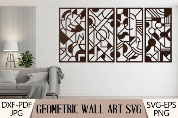 Four-Panel Geometric Wall Art — modern laser cut panels Modern laser cut panels in a four-panel geometric wall art design above a sofa in a contemporary living room