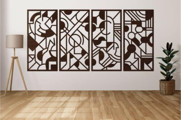 Geometric Laser Cut Wall Decor Four-panel geometric laser cut wall decor in matte black on white wall in modern room
