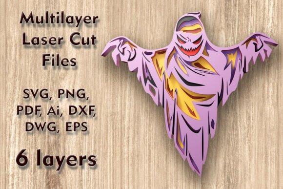 Halloween Laser Cut Ghost Decor — Halloween laser cut wall decorations Halloween laser cut wall decorations featuring a multilayer ghost design in pastel lavender and yellow