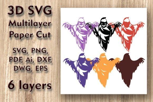 Multilayer Ghost Wall Art — halloween laser cut designs Multilayer ghost wall art with six colorful layered ghost silhouettes for halloween laser cut designs