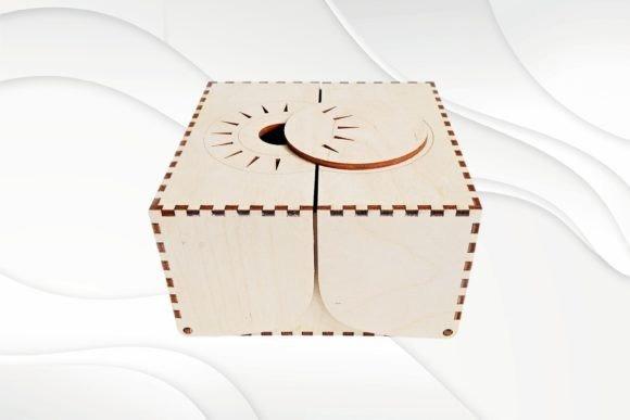Sun Pattern Laser Cut Jewelry Box Laser cut jewelry box with sun pattern design on top, made of light natural wood with interlocking edges