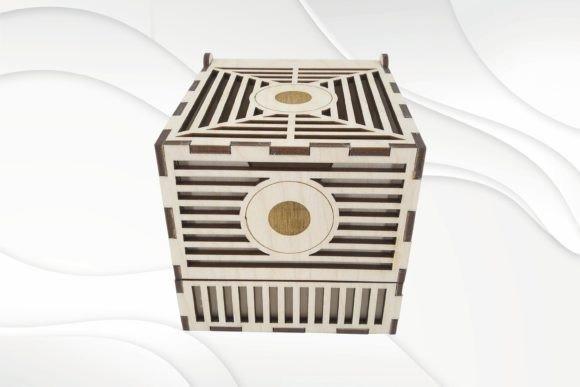 Laser Cut Jewelry Box Compact laser cut jewelry box with geometric patterns and circular inlays, suitable for small gifts