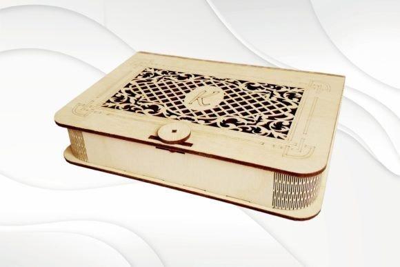 Laser Cut Jewelry Box Laser cut jewelry box with intricate lattice design and monogram on lid made from light wood