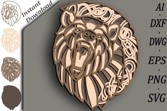 Wooden Laser Cut Wall Decor Grizzly bear wooden laser cut wall art featuring mountain and forest details — wooden laser cut wall decor