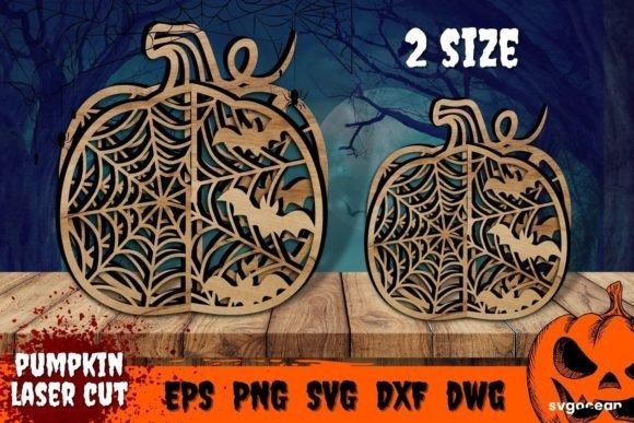 Layered Pumpkin Halloween Wall Signs — Halloween laser cut wall decorations Halloween laser cut wall decorations featuring two layered pumpkin designs with spider webs and bats in natural wood finish