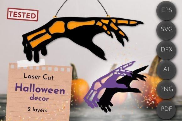 Halloween Laser Cut Hands — Halloween laser cut wall decorations Halloween laser cut wall decorations showing layered skeletal hands in black and orange and black and purple