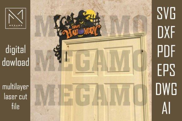 Wooden Laser Cut Halloween Sign — wooden laser cut Halloween signs Wooden laser cut Halloween signs featuring haunted house and Halloween text above a door