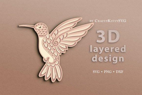 Layered Hummingbird Wall Art — laser cut wall decor 3D layered hummingbird laser cut wall decor with detailed wings and feathers in natural wood tones