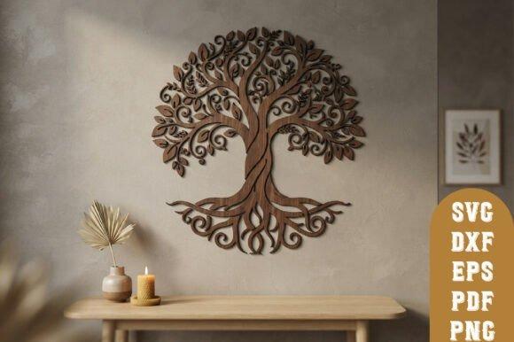 Intricate Tree Wall Art — laser cut decor ideas Intricate laser cut decor ideas tree wall art with detailed branches and roots above wooden table