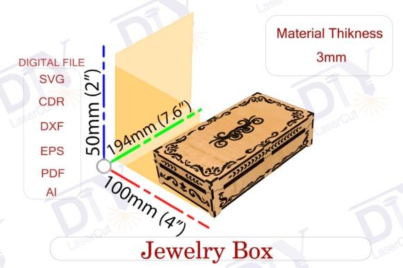 Laser Cut Jewellery Box Design Laser cut jewellery box design in classic rectangular shape with decorative engraving, 3mm material thickness, dimensions