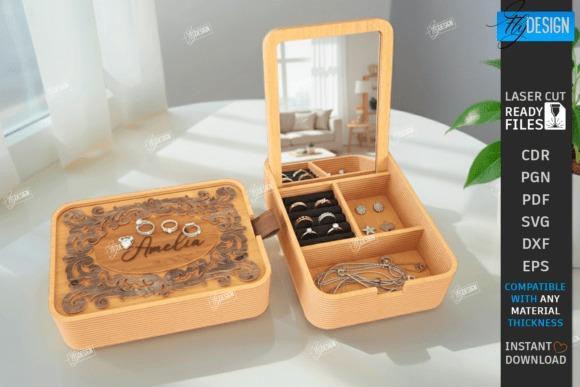 Laser Cut Jewelry Box with Mirror Laser cut jewelry box with engraved name Amelia and built-in mirror, holding rings and necklaces
