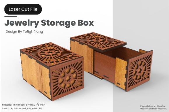 Laser Cut Jewelry Box Mandala Design Laser cut jewelry box with mandala design made from wood, showing closed and open drawer views
