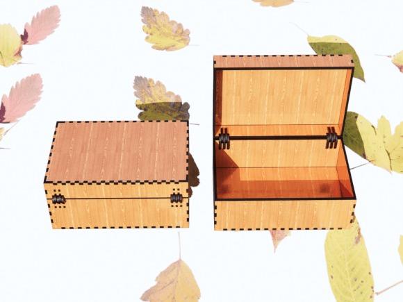 Romantic Keepsake Box Design — laser cut gift box designs laser cut gift box designs showing a wooden romantic keepsake box closed and open on a leaf-patterned surface