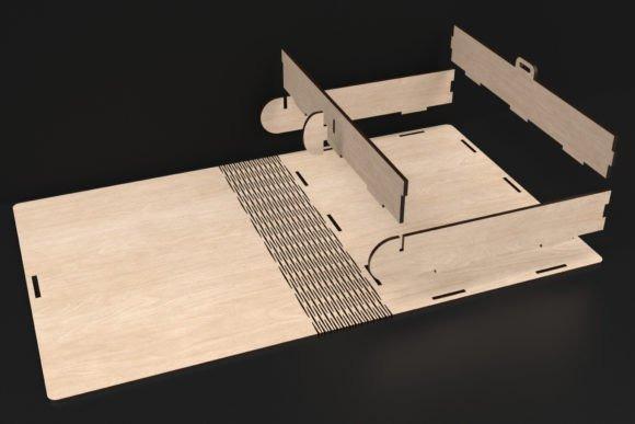 Laser Cut Wood Box Components Laser cut wood box components laid out for assembly showing interlocking joints and hinge details