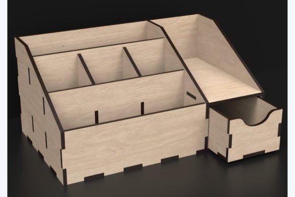 Easy Laser Cut Box Organizer Easy laser cut box desk organizer with multiple compartments and a small drawer for office supplies