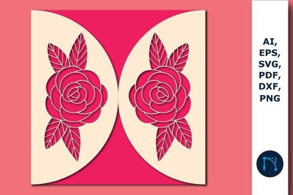 Laser Cut Card Floral Design Laser cut card with symmetrical floral rose design in red and cream colors