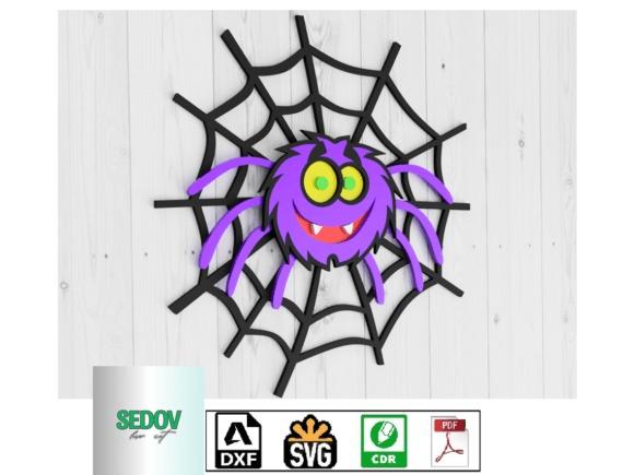 Happy Halloween Laser Cut Spiderweb Sign — happy halloween laser cut signs Happy halloween laser cut signs featuring a purple spider with green eyes on a black spiderweb background