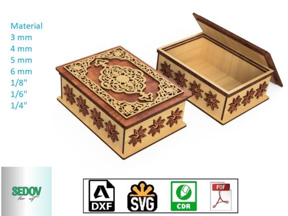 Oriental Laser Cut Jewelry Box Oriental-style laser cut jewelry box with intricate geometric and ornamental details in various wood thicknesses