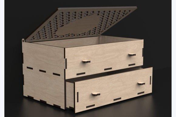 Easy Laser Cut Box Design Easy laser cut box with two drawers and a hinged lid featuring a decorative pattern on top