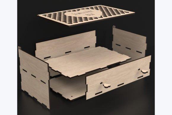 Laser Cut Jewellery Box Design Laser cut jewellery box with a bottom drawer made of wood panels shown in exploded view