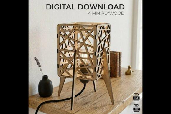 Geometric Wooden Lamp — laser cut wood projects Geometric wooden lamp made from laser cut wood panels assembled into a three-dimensional shade on — laser cut wood projects