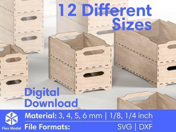 Laser Cut Wooden Box Stackable Design Laser cut wooden box stackable storage design in 12 different sizes made from 3 to 6 mm wood