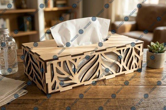 Intricate Laser Cut Tissue Box — tissue box laser cut Laser cut tissue box with intricate leaf pattern design on wood for tissue box laser cut projects
