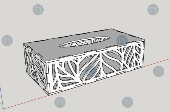 Intricate Tissue Box Laser Cut Laser cut tissue box with intricate leaf pattern design and oval top opening for tissue dispensing — tissue box laser cut