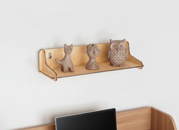 Laser Cut Wood Shelf — laser cut wood projects Laser cut wood projects small wooden shelf mounted on wall holding three decorative figurines