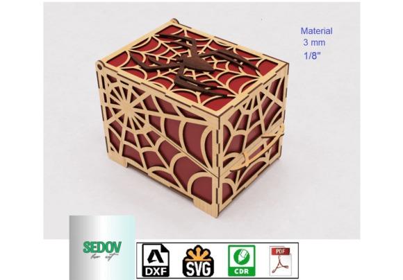 Spiderweb Laser Cut Box — halloween laser cut designs Halloween laser cut designs spiderweb box with spider on lid in layered wood and red material