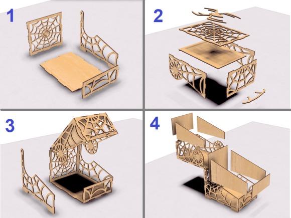 Spiderweb Box Laser Cut Design — halloween laser cut designs halloween laser cut designs showing spiderweb box parts ready for assembly